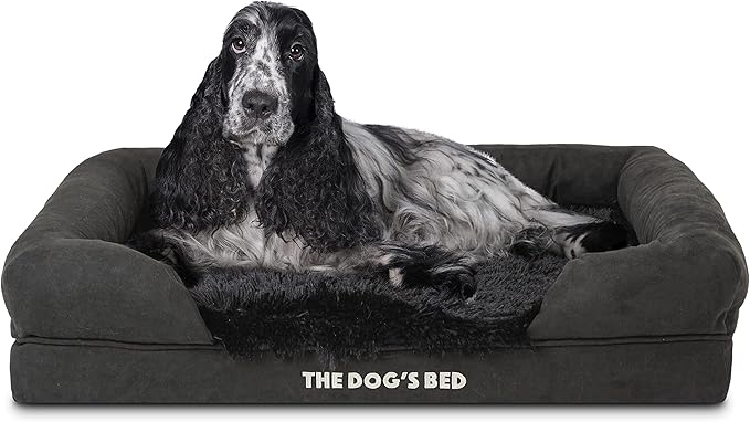The Dog’s Bed, Medium Black Faux Fur, Memory Foam, Pain Relief: Arthritis, Hip & Elbow Dysplasia, Post Surgery, Lameness, Supportive, Calming, Washable Cover