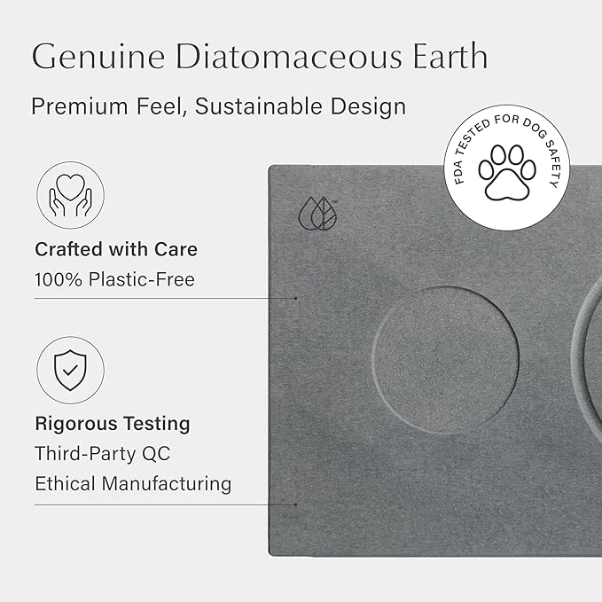 Dorai Home Stone Drying Mat for Dog Bowls – Absorbent Quick-Drying Pet Feeding Mat with Diatomaceous Earth, Non-Slip Base, and Water Gutter – Stone Mat for Dog Food and Water – (23.6" x 15.4")