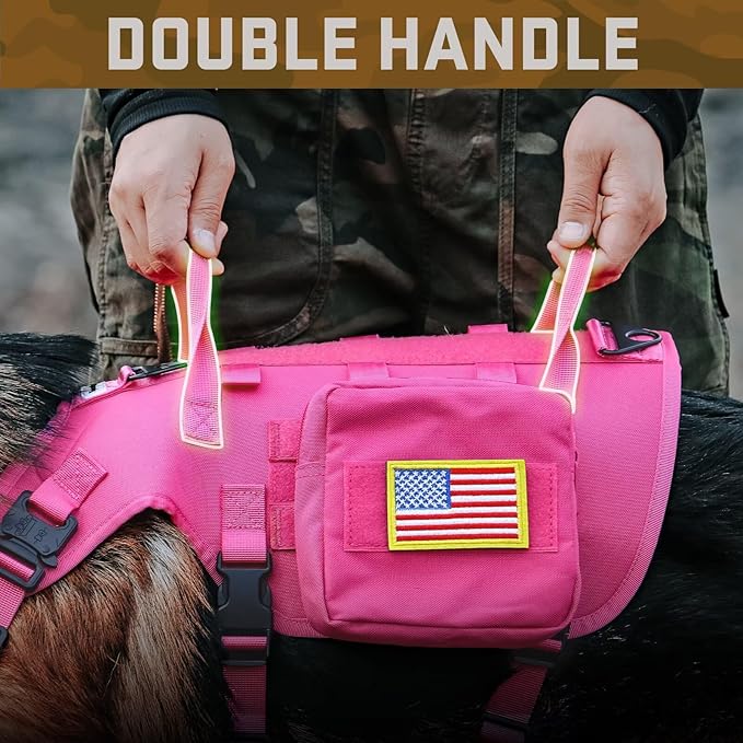 Forestpaw Dog Harness Medium Sized,Tactical Dog Harness with Handle,No Pull Military Style Service Dog Vest with Pockets Adjustable for Medium Large Dogs,Hot Pink,Chest 21.5-45"