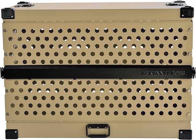 Heavy Duty Fully Collapsible Powder-Coated Aluminum Dog Crate - Medium-Long (Tan)