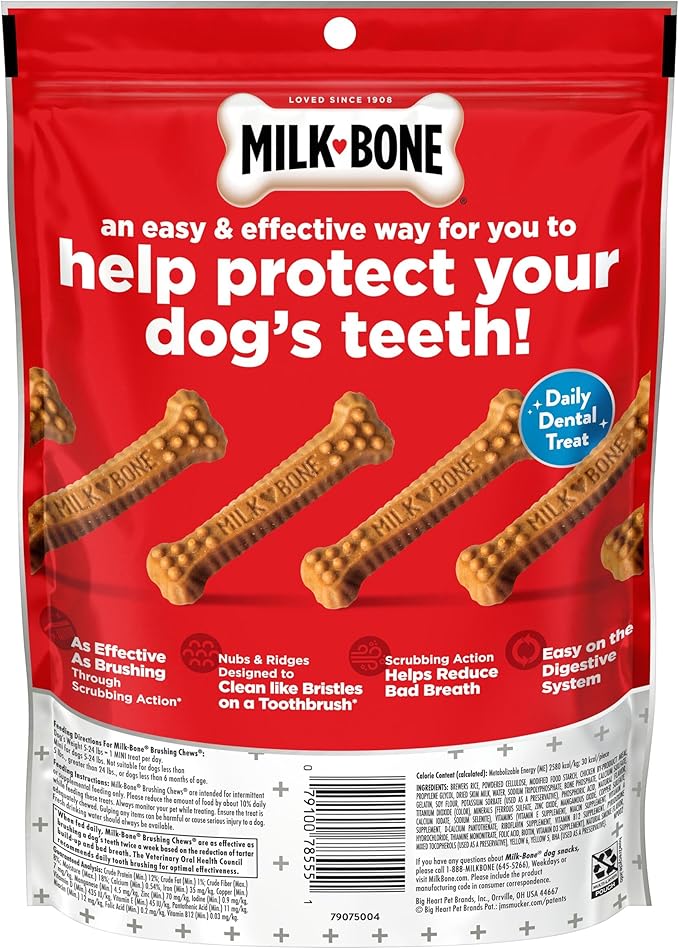 Milk-Bone Original Brushing Chews, 18 Mini Daily Dental Dog Treats (Pack of 5) Scrubbing Action Helps Clean Teeth