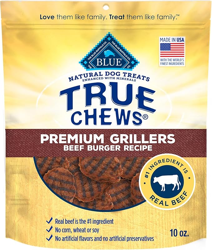 Blue Buffalo True Chews Dog Treats, Made in the USA with Natural Ingredients, Beef Burger Recipe, 10-oz Bag