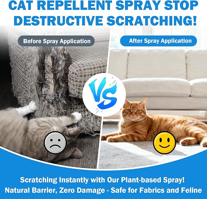 Cat Deterrent Spray, Natural Citrus Cat Repellent Stop Scratching Furniture, Safe Non-Toxic Anti-Scratch Formula for Cats and Kittens, Effective Training Aid Indoor/Outdoor Pet Stopper, 5.07 FL OZ (1)