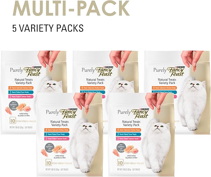 Purina Fancy Feast Natural Cat Treats Variety Pack, Purely Natural - (Pack of 5) 10 ct. Pouches