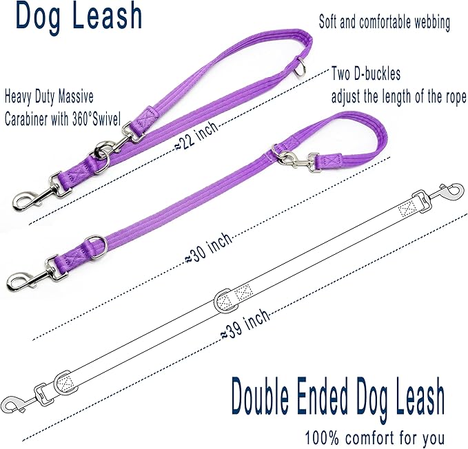 Double Ended Dog Leash,for Obedience Training Easy to Use,Lightweight,Soft for Large and Medium Dogs (Purple, 1M*2.5CM)