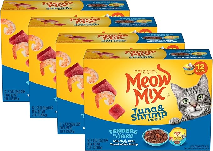 Meow Mix Tenders in Sauce Wet Cat Food, Tuna & Shrimp, 2.75 Ounce Cup (Pack of 48)