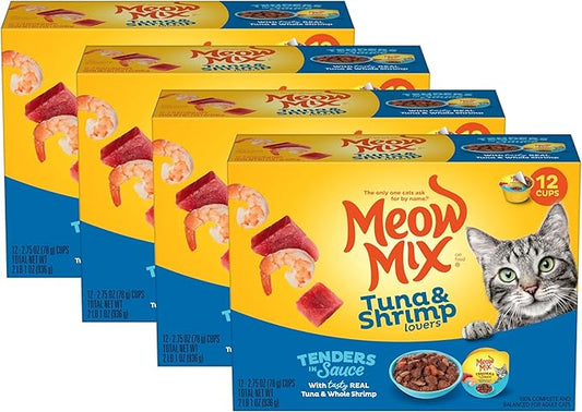 Meow Mix Tenders in Sauce Wet Cat Food, Tuna & Shrimp, 2.75 Ounce Cup (Pack of 48)