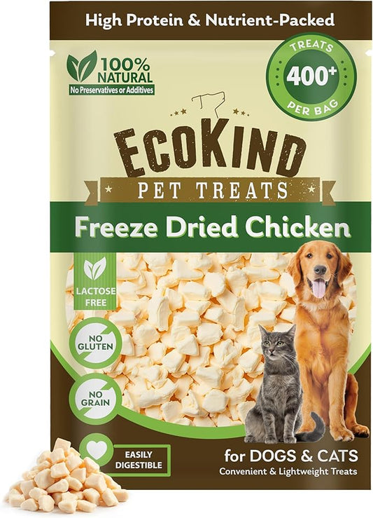 EcoKind Freeze Dried Chicken Treats for Dogs and Cats –Single Ingredient Raw Chicken, High Protein Pet Treats, Gluten Free Training Treats, All Natural and Easy to Digest, Freeze Dried Pet Snacks, 8oz