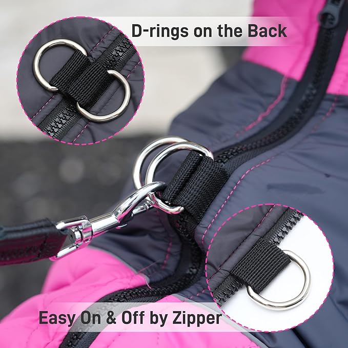 Warm Fleece Dog Coats for Large Dogs,D-Rings Waterproof Puppy Jacket for Cold Winter,Pink XXXL