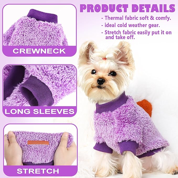 Dog Sweaters for Small Dogs Girl Male Dog, Sweater, Soft Fleece Pet Winter Clothes Boy Girl, Fuzzy Sweatshirts Flannel Jacket Puppy Coat(S,Purple)