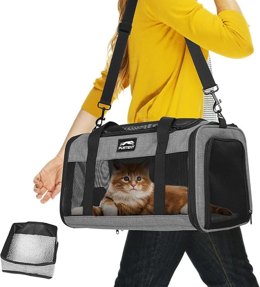 TSA Approved Pet Carrier for Small Cats and Puppies, Soft-Sided and Foldable, Cat and Dog Carrier Fits Pets Up to 15 lbs, Durable Portable Travel Bag with Litter Box, Dark Gray