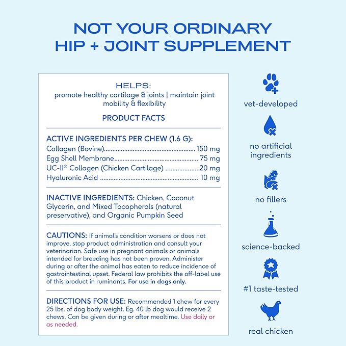 Native Pet Hip & Joint Supplement for Dogs - Advanced Dog Joint & Arthritis Supplement - Helps Maintain Healthy Cartilage, Joint Flexibility, Lubrication, & Function - with ESM & Collagen - 120 Chews