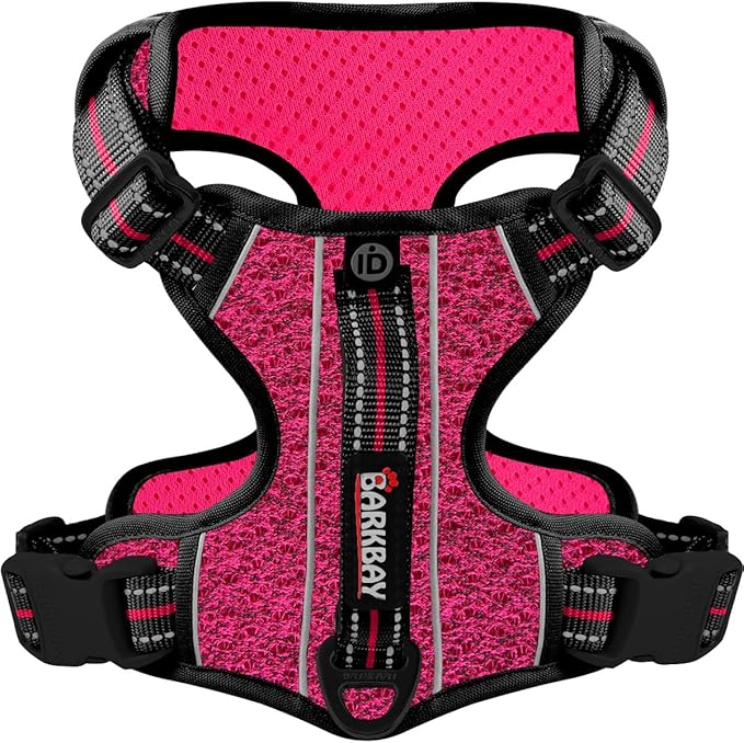 BARKBAY Dog Harness No Pull with ID Tag Pocket - Heavy Duty, Reflective, Easy Control for Large Dogs(Pink/Black,XL)