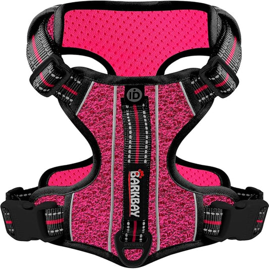 BARKBAY Dog Harness No Pull with ID Tag Pocket - Heavy Duty, Reflective, Easy Control for Small Dogs(Pink/Black,S)
