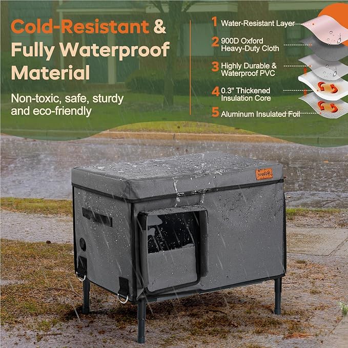 Heated Cat House for Outdoor Cat in Winter, Indestructible 100% Weather Outdoor Cat House, Foil Insulated Pet Shelter for Outside Barn Feral Stray Cat,Medium