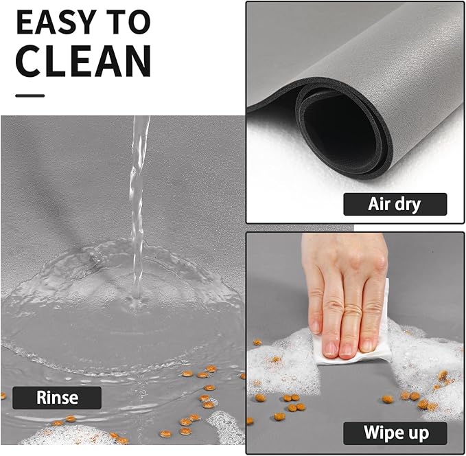 Pet Feeding Mat - Absorbent Dog Mat for Food and Water, No Stains Cat Bowl Mat, Easy to Clean Pet Placemats, Quick Dry Dog Water Dispenser Mat for Messy Drinkers | Paw Grey 12"x 19"