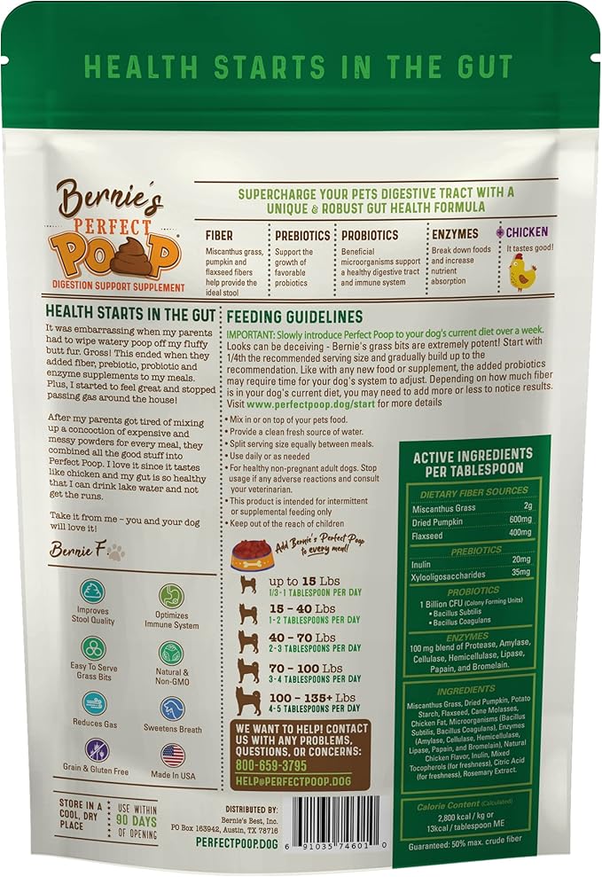 Perfect Poop Digestion & Health Supplement for Dogs: Fiber, Prebiotics, Probiotics, Enzymes Digestive, Hard & Soft Stool, Improved Health (4.2oz Cheddar Bag + 4.2 oz Chicken Bag, 4.2 oz Bundle)