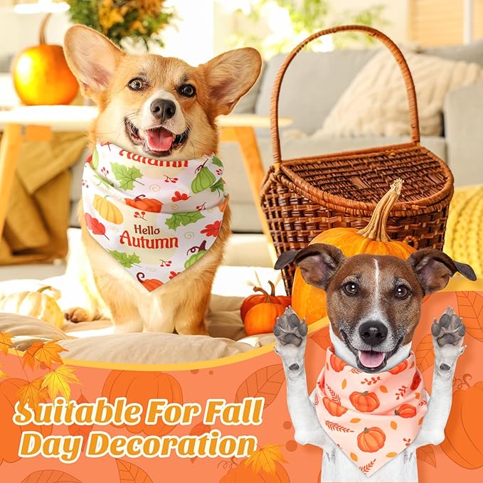 Abbylike 200 Pcs Fall Thanksgiving Dog Bandanas Bulk Pumpkin Bandanas for Dogs Pets Triangle Kerchief Bibs Scarf for Pets Autumn Costume Photo Props Accessories Pet Shops Adoption Events, 25 Styles