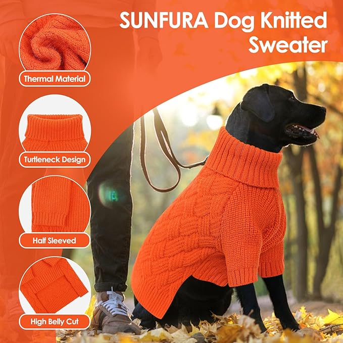 SUNFURA Dog Sweater Large Size Dog, XXL Pet Sweaters for Extra Large Dogs, Doggy Warm Turtleneck Christmas Sweatshirt Cold Weather Knit Pullover for Golden Retriever, Orange XXL