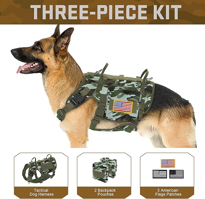 Forestpaw Dog Harness Medium Sized,Tactical Dog Harness with Handle,No Pull Military Style Service Dog Vest with Pockets Adjustable for Medium Large Dogs,Camouflage Green,Chest 21.5-45"