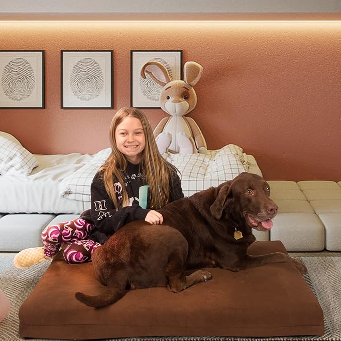 Pet Support Systems Orthopedic Dog Bed - Gel Memory Foam Pet Bed, Luxury Washable Dog Bed for Sleeping and Support (Removable Cover, XX-Large Brown Dog Bed)
