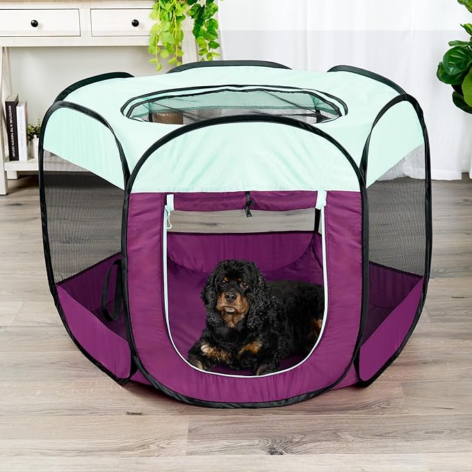 Furhaven Pop Up Dog Playpen Portable Pet Tent Playground Foldable Indoor Outdoor Puppy cat Kitten - Purple, Medium