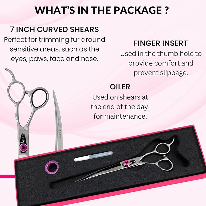 Kenchii Love Dog Grooming Scissors, 7 Inch Straight Shears, Dog Scissors for Grooming, Professional Pet Grooming Scissors, Ergonomic & Comfortable