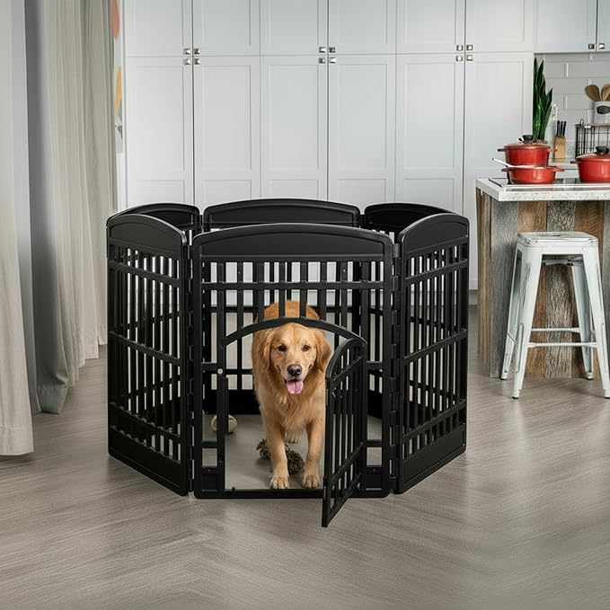IRIS USA 34" 6-Panel Dog Playpen with Door, 44 x 63 x 34, Puppy Fence, Puppy Playpen, Dog Play Pen Indoors, Pet Fence, Puppies/Small Dogs, Black