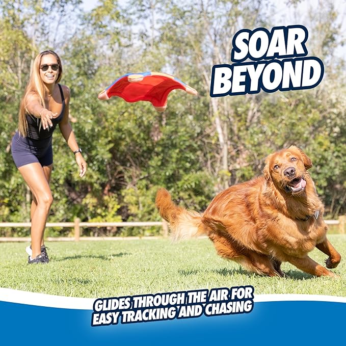 Chuckit! Flying Squirrel Fetch Dog Toy - Water Floating Flyer - Soft and Durable Polyester Canvas Construction - For Small Dogs - Size Small - 8.25-inch Diameter - Pack of 1 - Orange and Blue