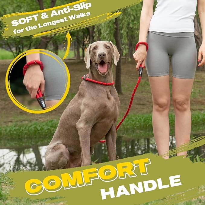 Fida Slip Leads for Dogs - 6 FT x 1/2" Heavy Duty Comfortable Strong Rope Leash for Large, Medium Dogs - No Pull Pet Training Leash with Highly Reflective Red