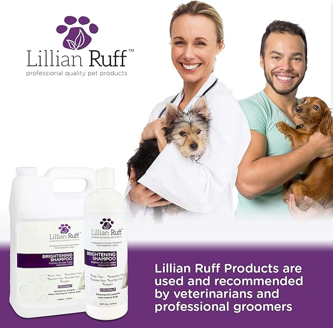 Lillian Ruff PRO Formula Ultra Brightening Dog Shampoo - Professional Whitening & Long-Lasting Odor Eliminator, Remove Stains & Discoloration, Dry Skin & Itch Relief with Aloe & Provitamin B5 (Gallon)