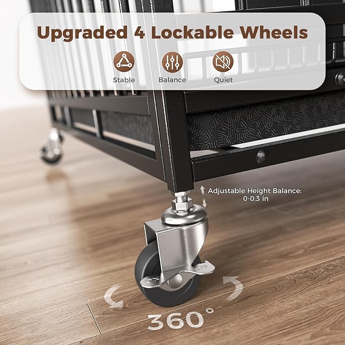 48"/38" Dog Crates for Large Dogs, Upgraded 4 Lockable Wheels, Removable Door, Dog Kennel Indoor, Max Load 300Lbs, Easy to Clean, Removable Tray, XL Dog Cage for Large and Medium Dogs