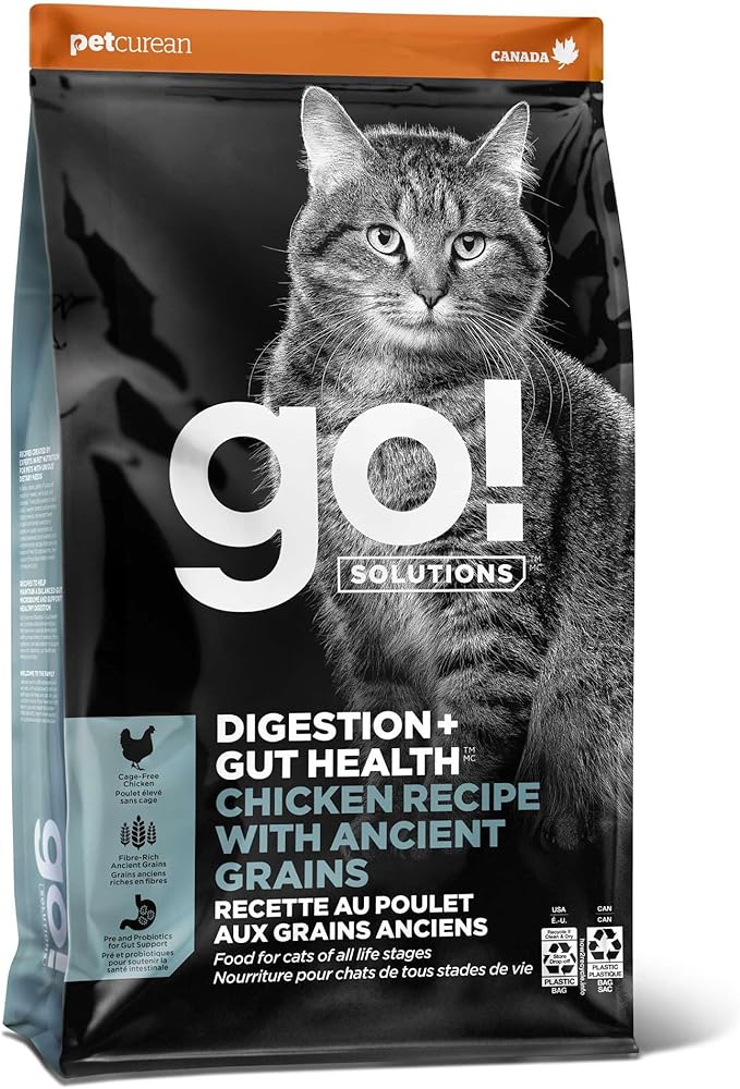 Go! Solutions Digestion + Gut Health, Dry Cat Food, Chicken Recipe with Ancient Grains, 3 lb Bag
