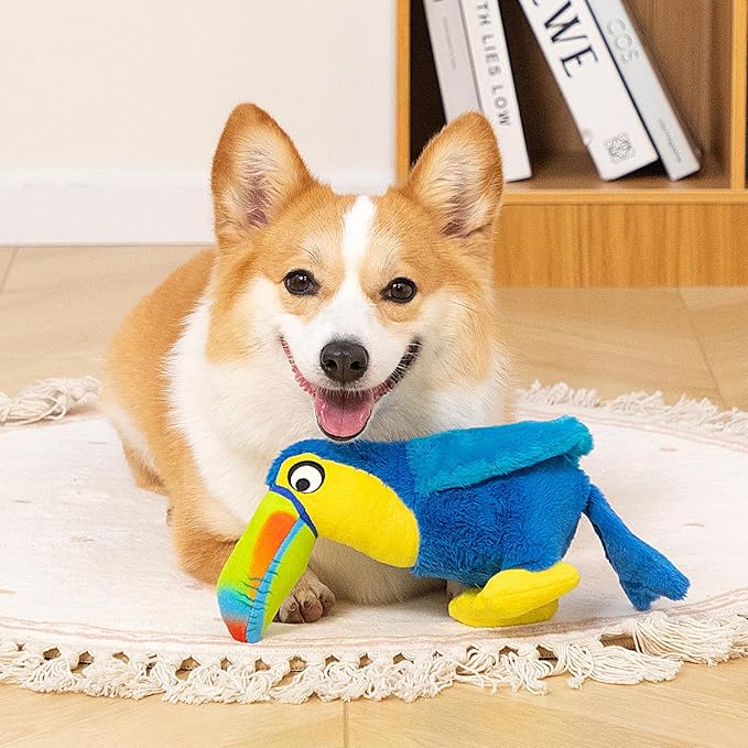 Hollypet Squeaky Plush Stuffed Durable Dog Toys, Cute Puppy Chew Toys for Small, Medium and Large Breed Dogs，Blue Toucan