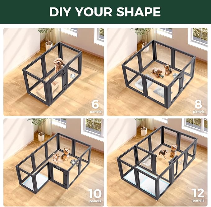 FXW AuraSpace Acrylic Indoor Dog Playpen for Puppies and Small Dogs, 24 Inch, 10 Panels, Black