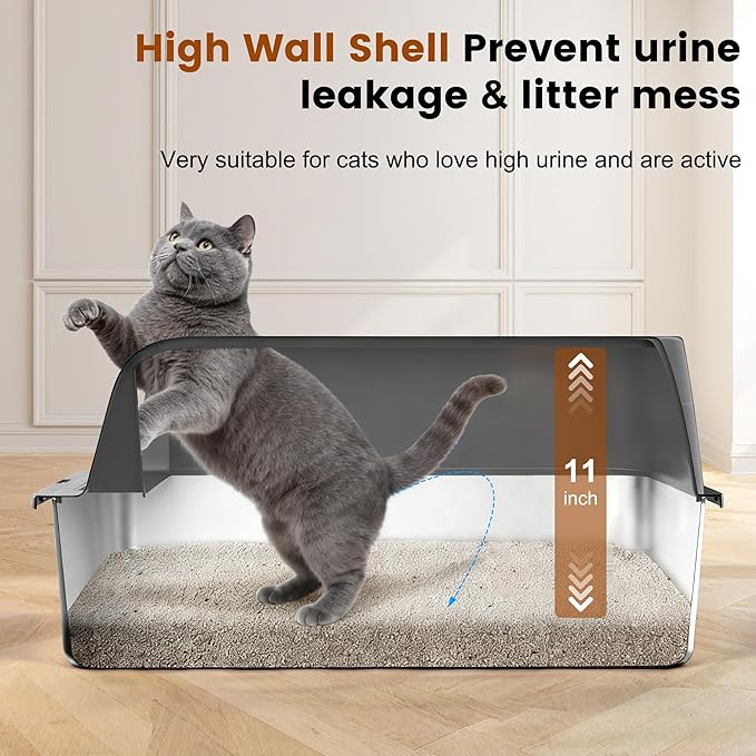 2-Pack Stainless Steel Litter Box, Extra Large Litter Boxes for Big Cats, XL Metal Cat Litter Box with Lid High Sides, Anti-Urine Leakage, Non-Sticky, Scoop Included