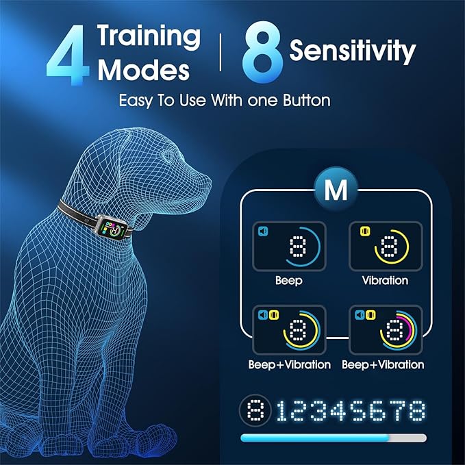 DINJOO Bark Collar, Dog Collar for Large Medium Small Dogs,Smart Barking Collar,Rechargeable Anti Barking Training Collar with 8 Adjustable Sensitivity,Bark Collar with Beep (Grey)