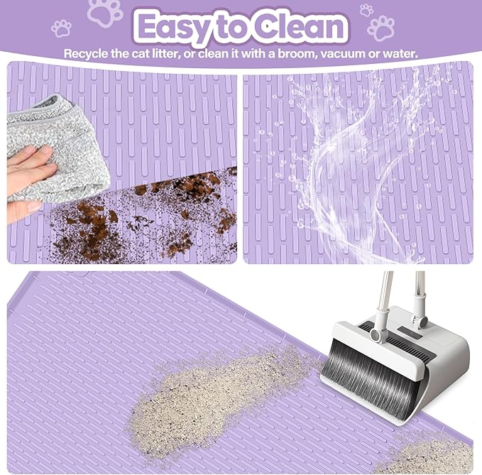 Cat Litter Mat, Extra Large 40" x 28" Silicone Mat Litter Trapping Mat for Scatter Control, Soft on Kitty Paws, Easy to Clean (Purple)