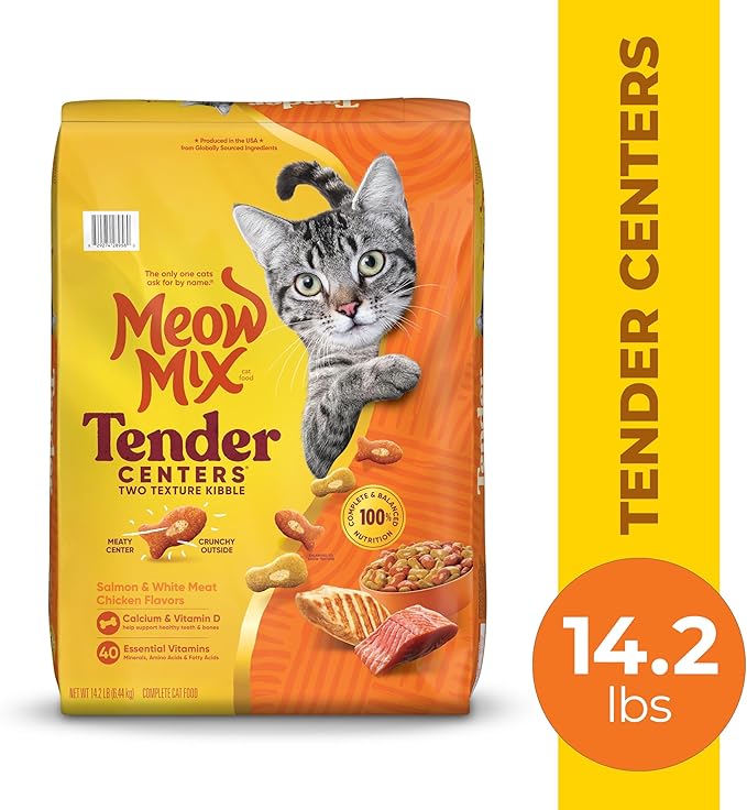 Meow Mix Tender Centers Dry Cat Food, Salmon & Chicken, 14.2 Pound, Crunchy Outside Meaty Inside