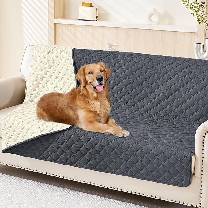 Smiry Waterproof Dog Blanket, Reversible Dog Bed Cover Pet Blanket, Soft Pet Couch Covers for Sofa Washable, Bed Couch Sofa Furniture Protector for Puppy Cat Kids (52"x82", Dark Grey/Beige)