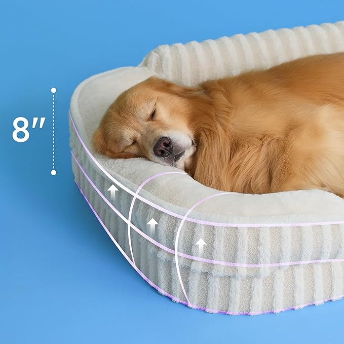 LE SURE Cute XL Dog Beds, Orthopedic Waterproof Dog Bed for Extra Large Dogs, High Back Non-Slip Bottom and Egg-Crate Foam Big Pet Couch Sofa with Washable Removable Cover, Beige