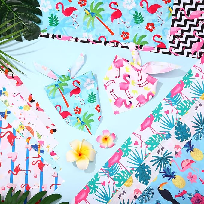 100 Pcs Dog Bandanas Bulk Hawaiian Dog Bandanas Summer 3 Sizes Washable Adjustable Scarf for Beach Small Medium Large Pet Supplies(Flamingo)
