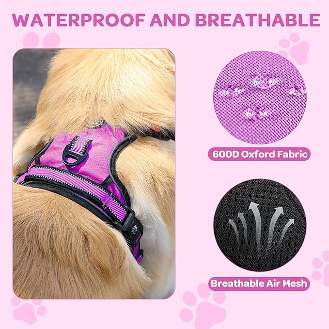 FURRYFECTION Dog Harness | No Pull Dog Harness | Reflective Oxford | Padded Handle | 4 Adjustable Straps | 2 Leash Clips | No Choke Pet Vest Harness for Small Medium Large Dogs | Rose | S