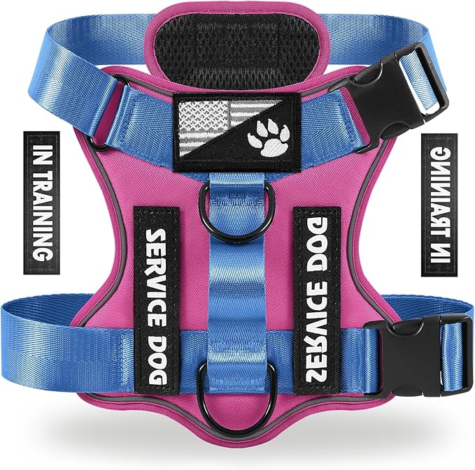 Demigreat Service Dog Harness, Reflective Dog Vest Harness with 5 PCS Patches, Adjustable Soft Oxford Pet Harness, Inner Layer Mesh, Easy to Control for Small Medium Large Dogs