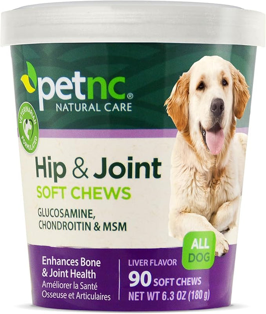 Petnc Natural Care Hip & Joint Health Supplement for Dogs (90 Chews), Glucosamine Chondroitin MSM Dog Chews with Hyaluronic Acid, Liver Flavored Bone & Joint Support Supplement, For All Breeds