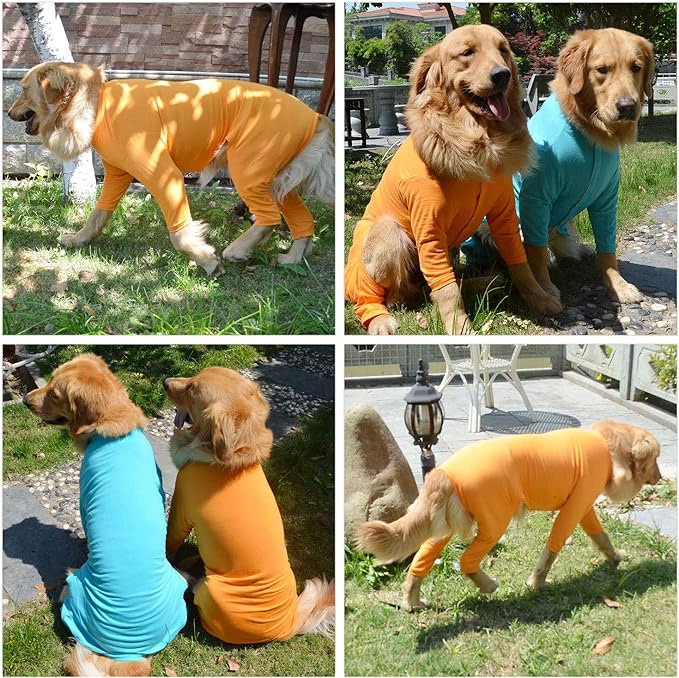 Lovelonglong Four Feet Dog Lightweight Pajamas, Pure Cotton Dog Jumpsuits 4 Legs Dog Onesies T-Shirt Stylish PJS Puppy Costume for Large Medium Small Dogs Orange XS