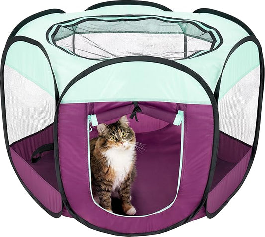 Furhaven Portable Dog Playpen Cat Tent, Pet Playground/Kennel Foldable Indoor Outdoor Zippered Puppy Crate - Purple, Small