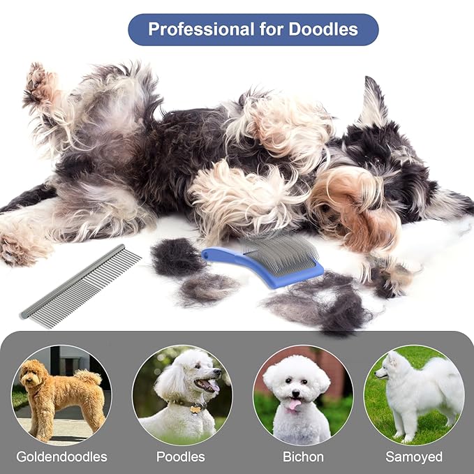 Wouble Slicker Brush for Dogs,Large Doodles Dog Brush for Grooming Poodles, Goldendoodles and Labradoodles,Easy to Remove Tangles, Mats and Fluff- Blue