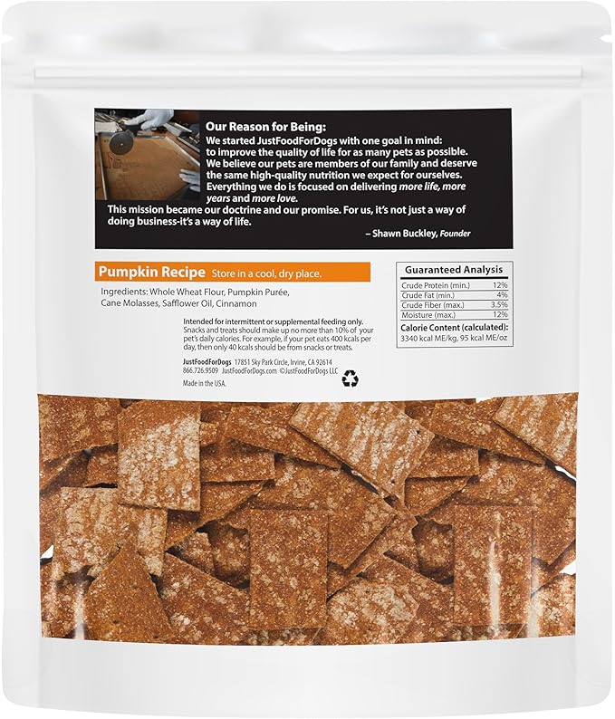 JustFoodForDogs Limited-Ingredient Pumpkin Healthy Dog Treats, Made in The USA, 5 oz