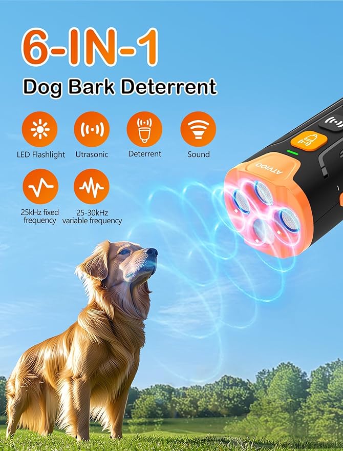 Dog Bark Deterrent Device– Ultrasonic Anti Barking Device for Dogs, 3X Emitters, Rechargeable Trainer for Dogs 6M–8Y, Indoor/Outdoor (Black)